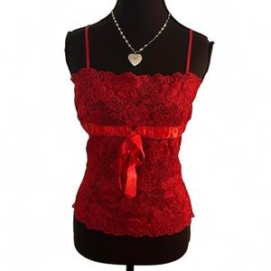 y2k red lace cami top
